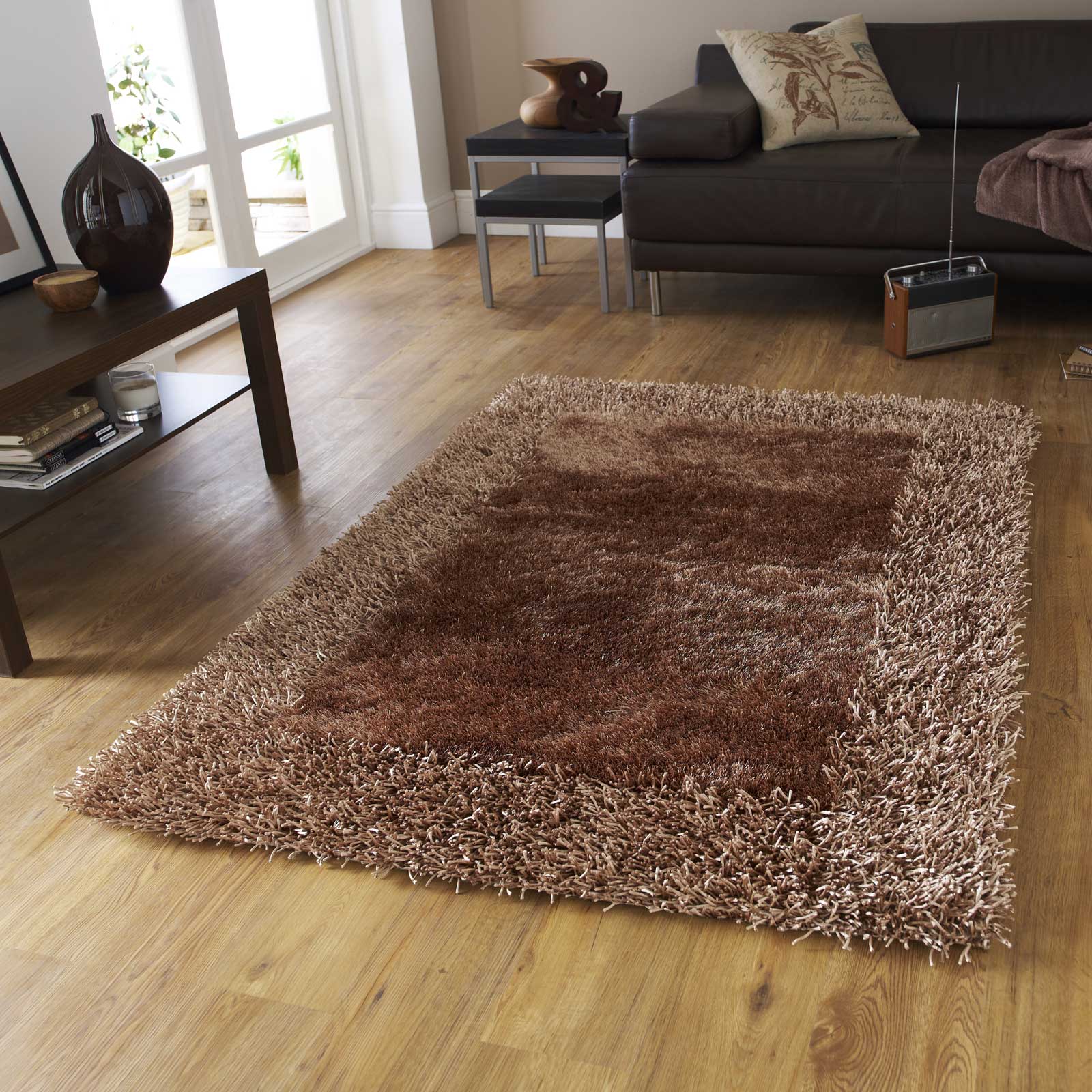 Sable Two Shiney Shaggy Rugs in Burnt Orange buy online from the rug